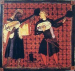 Músicos mouro e cristão, manuscritpo medieval.